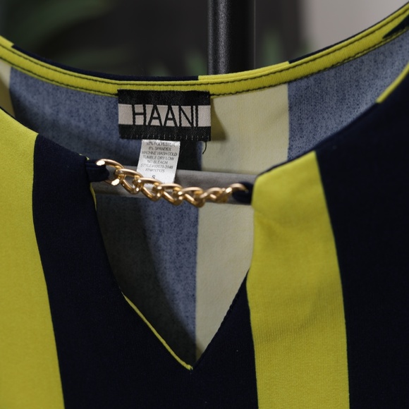 HAANI Navy and Yellow Vertical Striped Dress - Picture 4 of 4